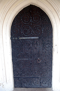 Ornate ironwork on the south door March 2012